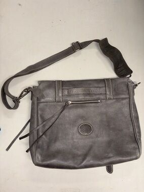 Roots Gray Leather Messenger Bag with Adjustable Strap